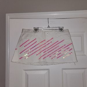 Women's White Denim Mini Skirt Sz 6 Victoria's Secret Vintage Y2K Pink Sequins
